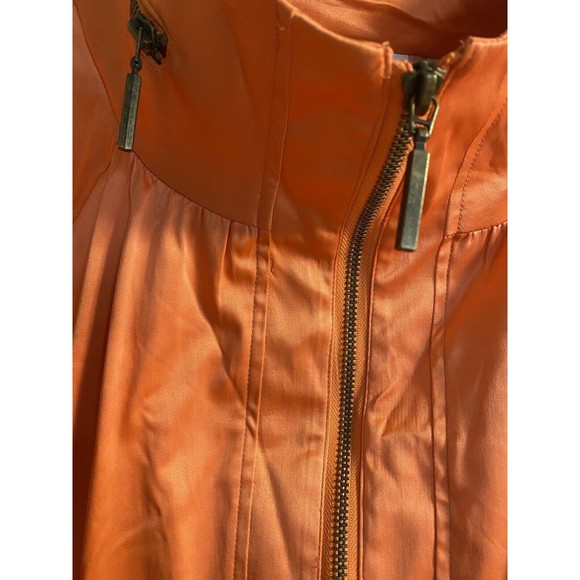 JH Collectible Satin Orange Jacket Womens Sz L Full Zip Roll Sleeve Hidden Hood - Picture 4 of 8